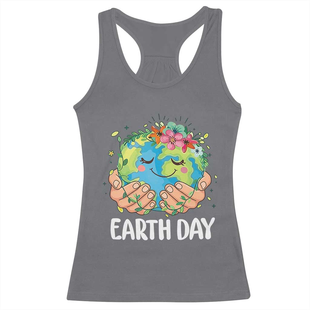 Cute Earth with Floral Earth Day Racerback Tank Top