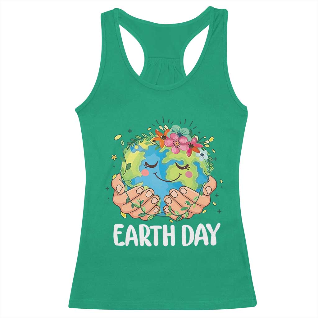 Cute Earth with Floral Earth Day Racerback Tank Top