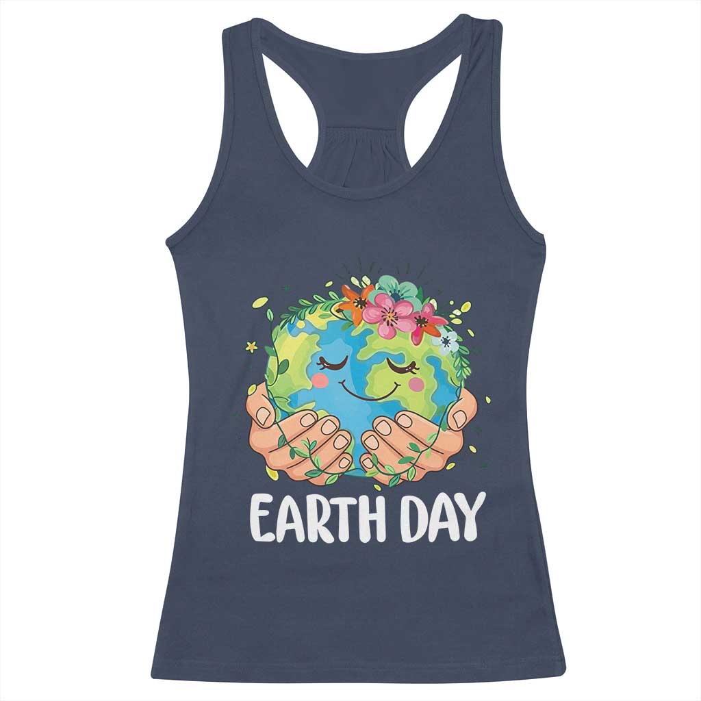 Cute Earth with Floral Earth Day Racerback Tank Top