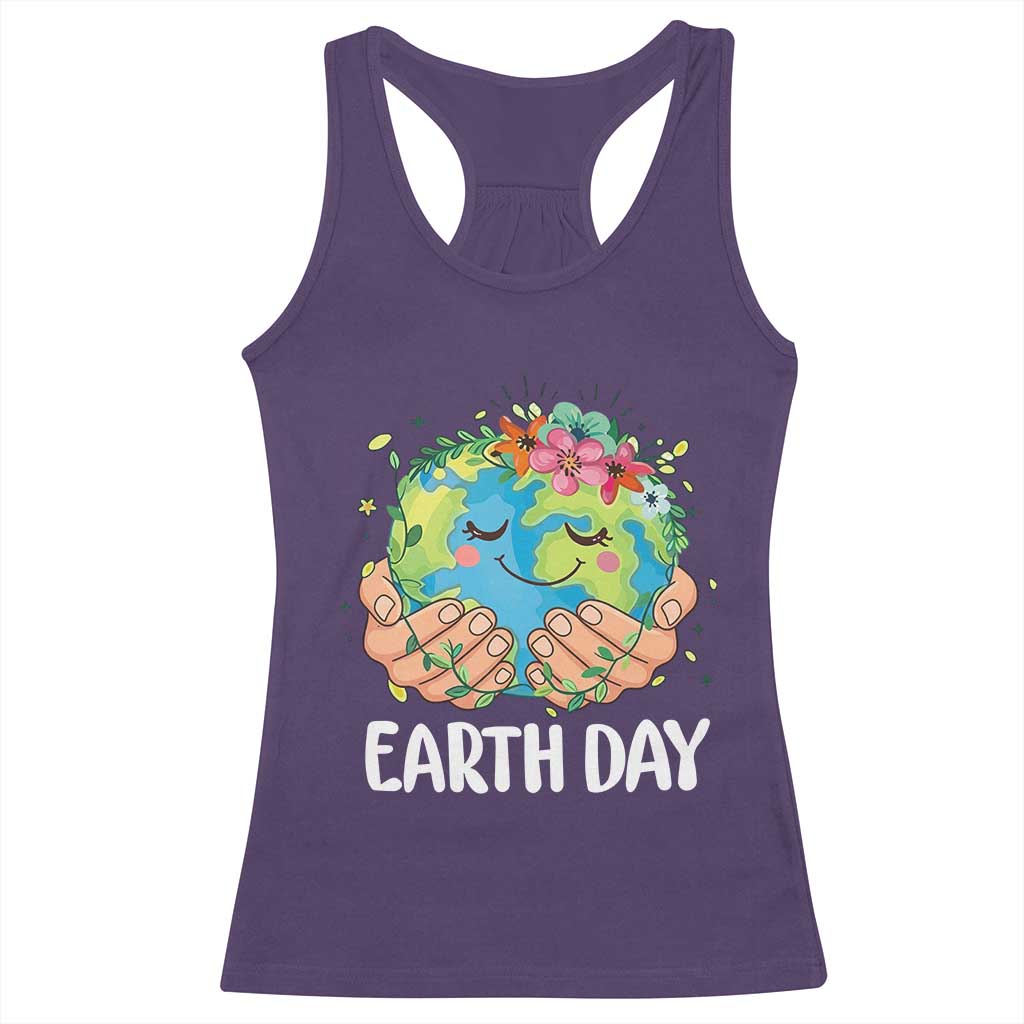 Cute Earth with Floral Earth Day Racerback Tank Top
