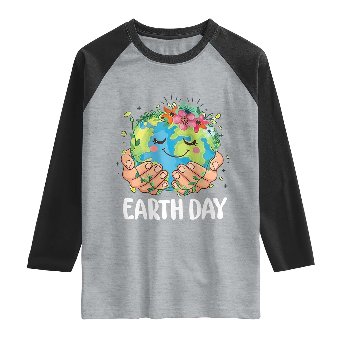 Cute Earth with Floral Earth Day Raglan Shirt
