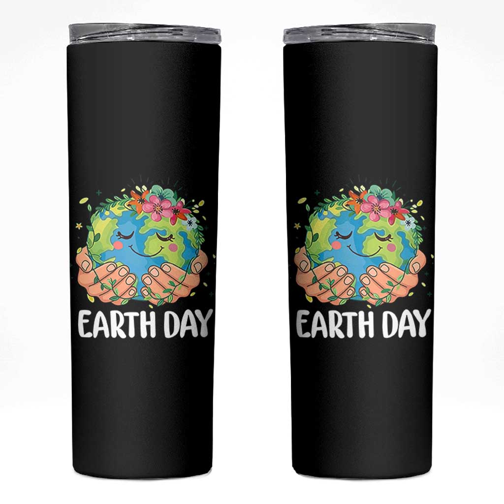 Cute Earth with Floral Earth Day Skinny Tumbler