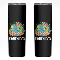 Cute Earth with Floral Earth Day Skinny Tumbler