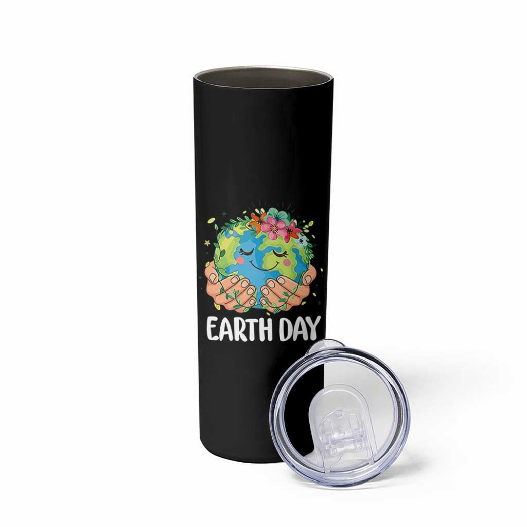 Cute Earth with Floral Earth Day Skinny Tumbler