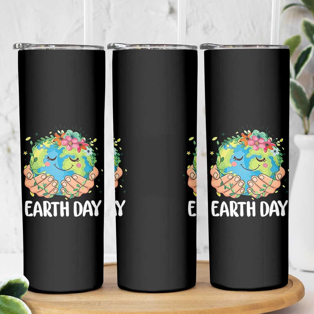 Cute Earth with Floral Earth Day Skinny Tumbler