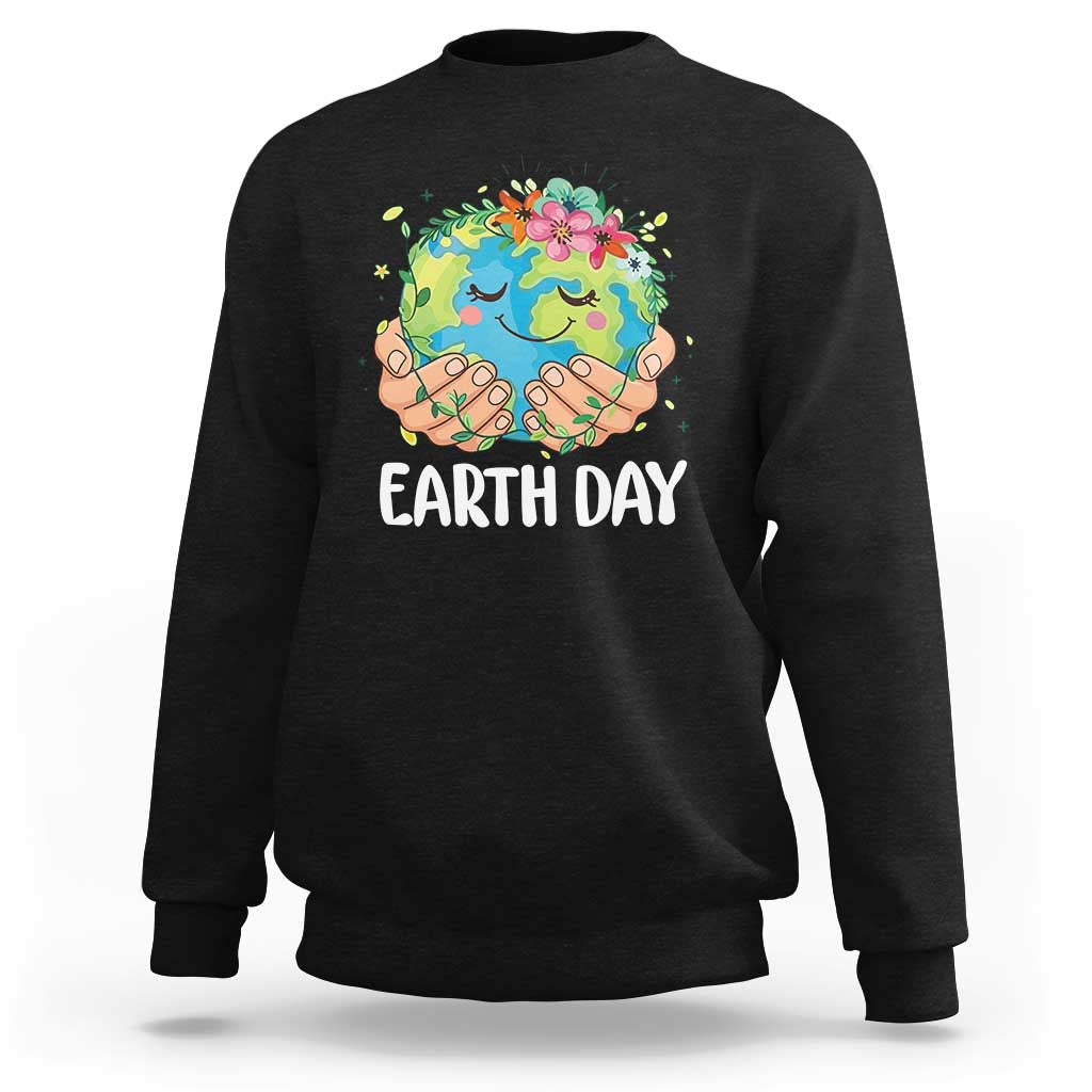 Cute Earth with Floral Earth Day Sweatshirt