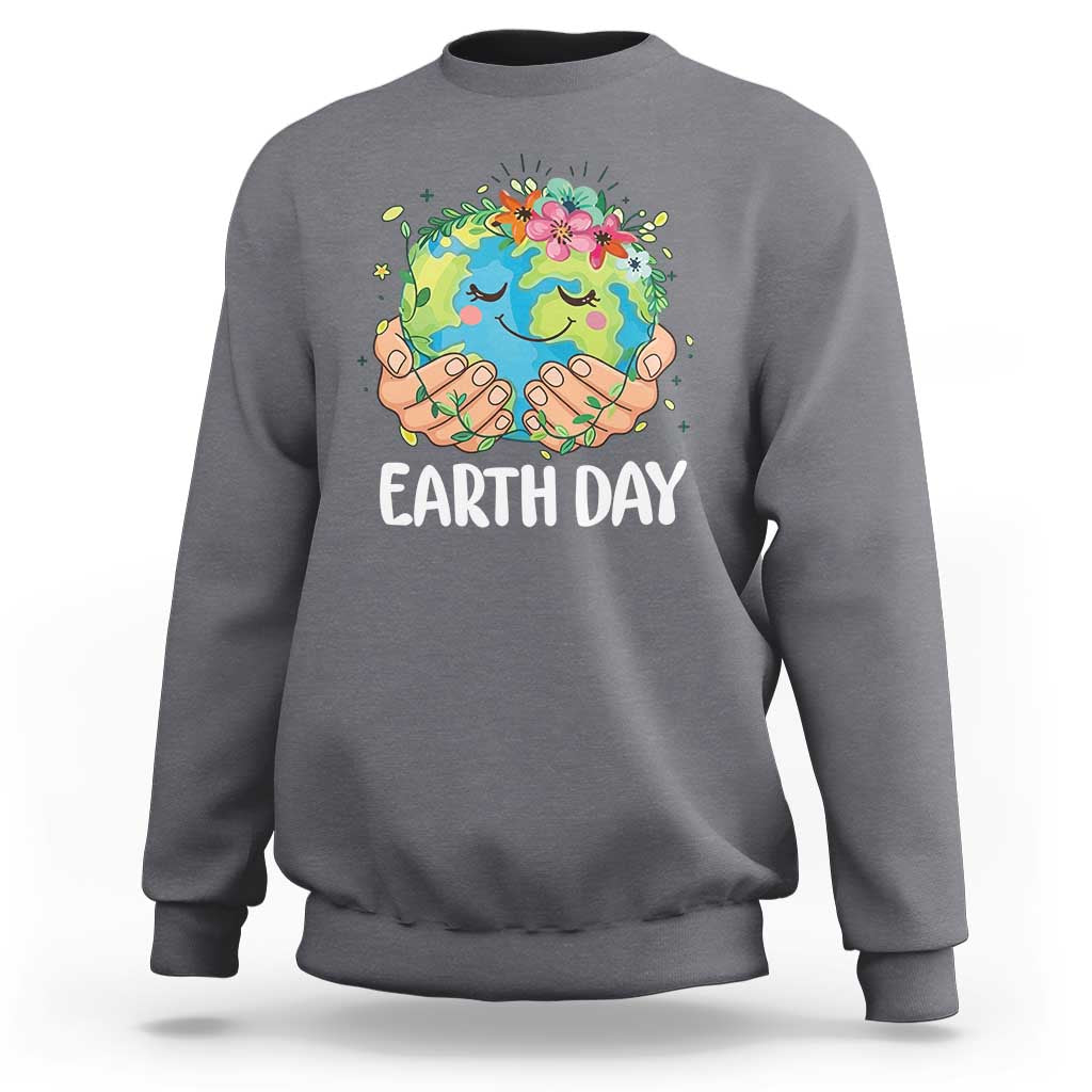 Cute Earth with Floral Earth Day Sweatshirt
