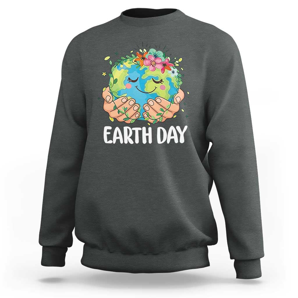 Cute Earth with Floral Earth Day Sweatshirt