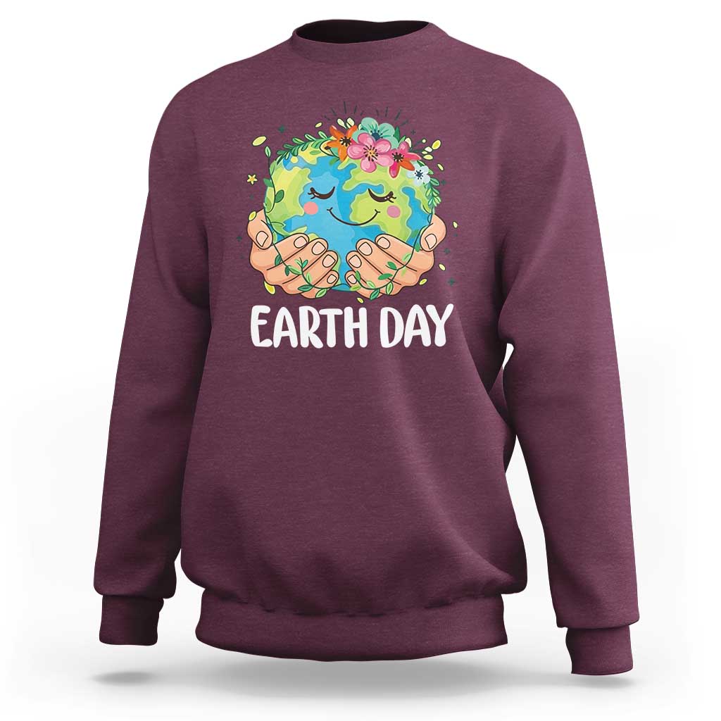 Cute Earth with Floral Earth Day Sweatshirt