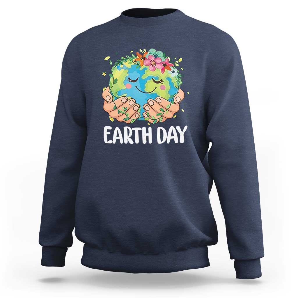 Cute Earth with Floral Earth Day Sweatshirt