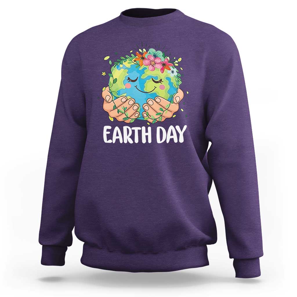 Cute Earth with Floral Earth Day Sweatshirt