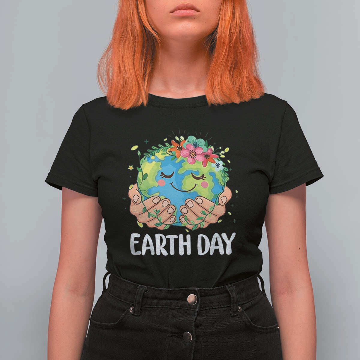 Cute Earth with Floral Earth Day T Shirt For Women