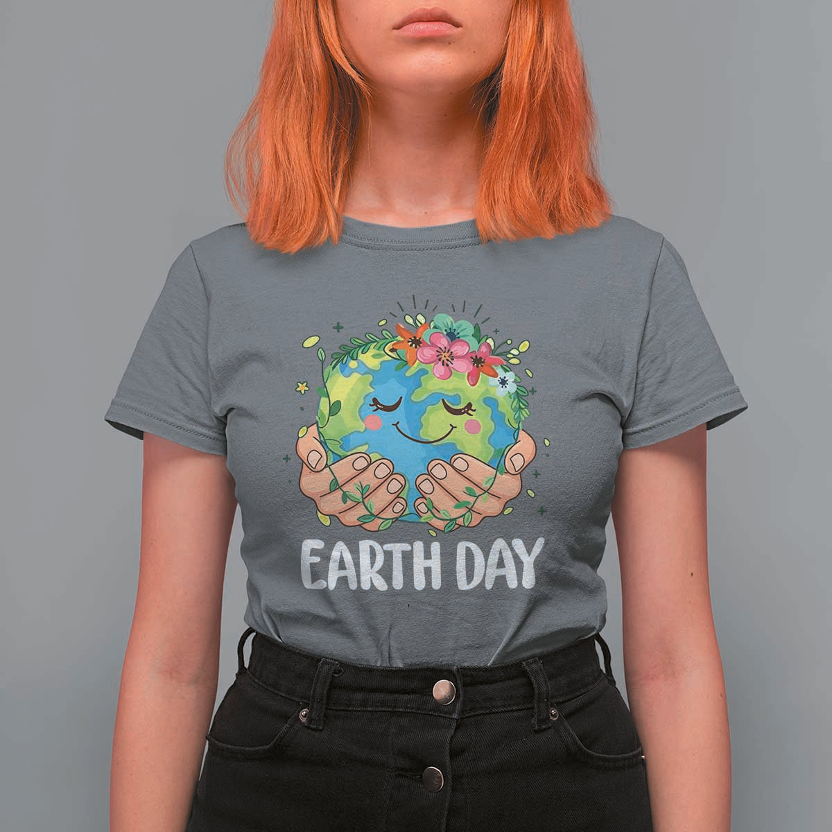 Cute Earth with Floral Earth Day T Shirt For Women