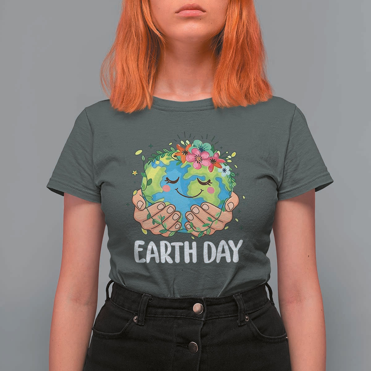 Cute Earth with Floral Earth Day T Shirt For Women