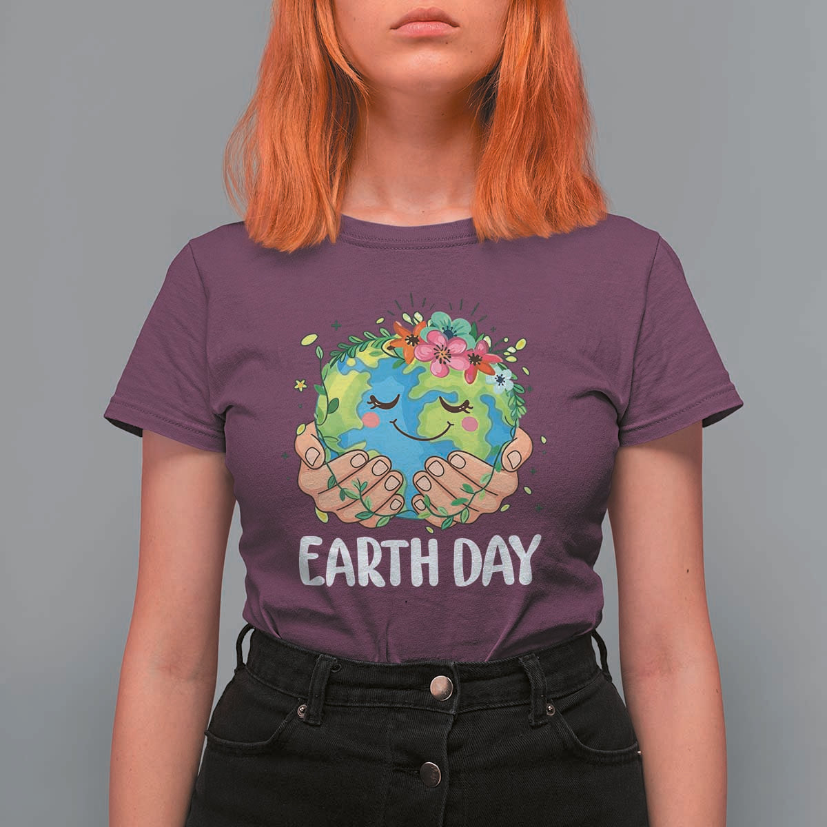 Cute Earth with Floral Earth Day T Shirt For Women