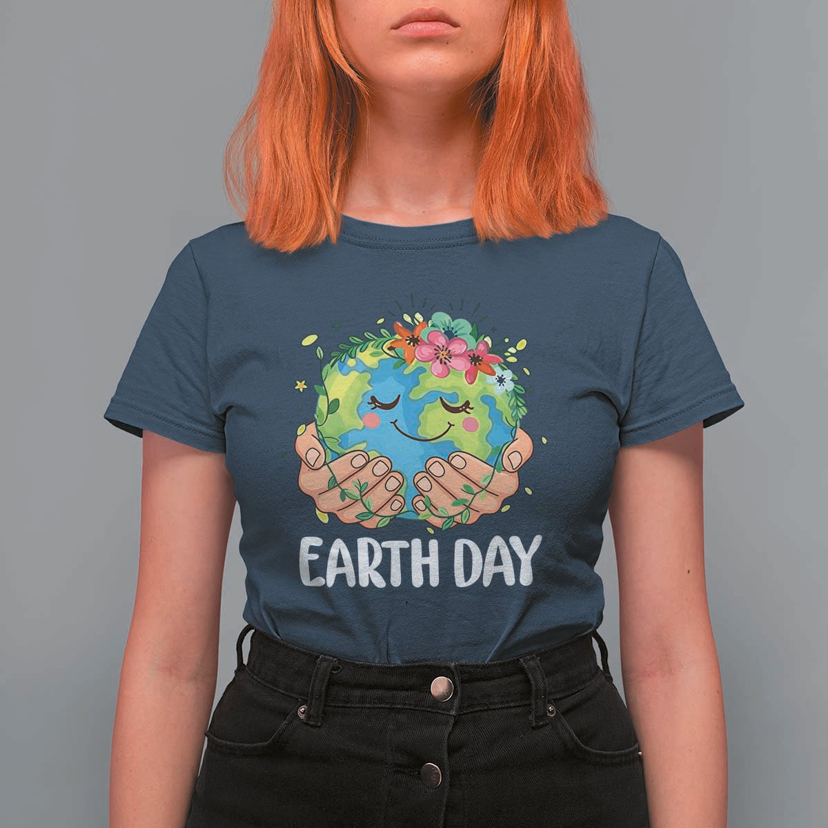 Cute Earth with Floral Earth Day T Shirt For Women