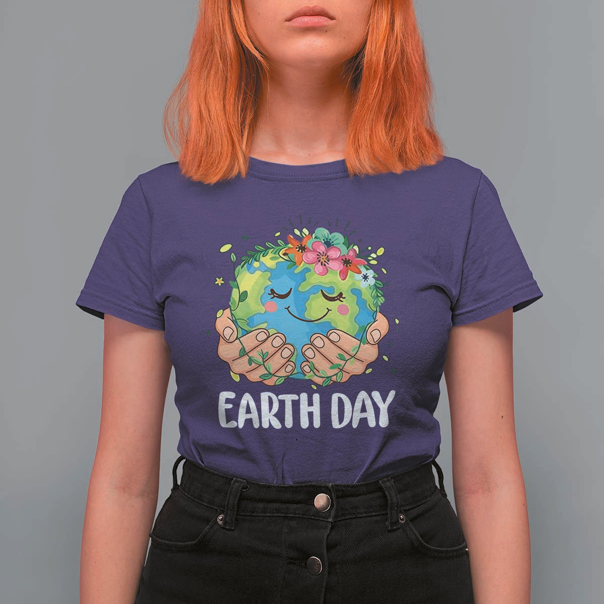 Cute Earth with Floral Earth Day T Shirt For Women