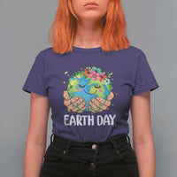 Cute Earth with Floral Earth Day T Shirt For Women