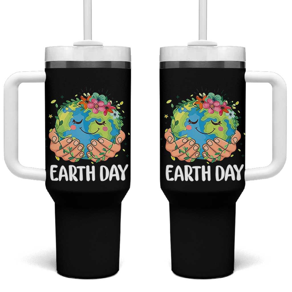 Cute Earth with Floral Earth Day Tumbler With Handle