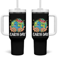 Cute Earth with Floral Earth Day Tumbler With Handle