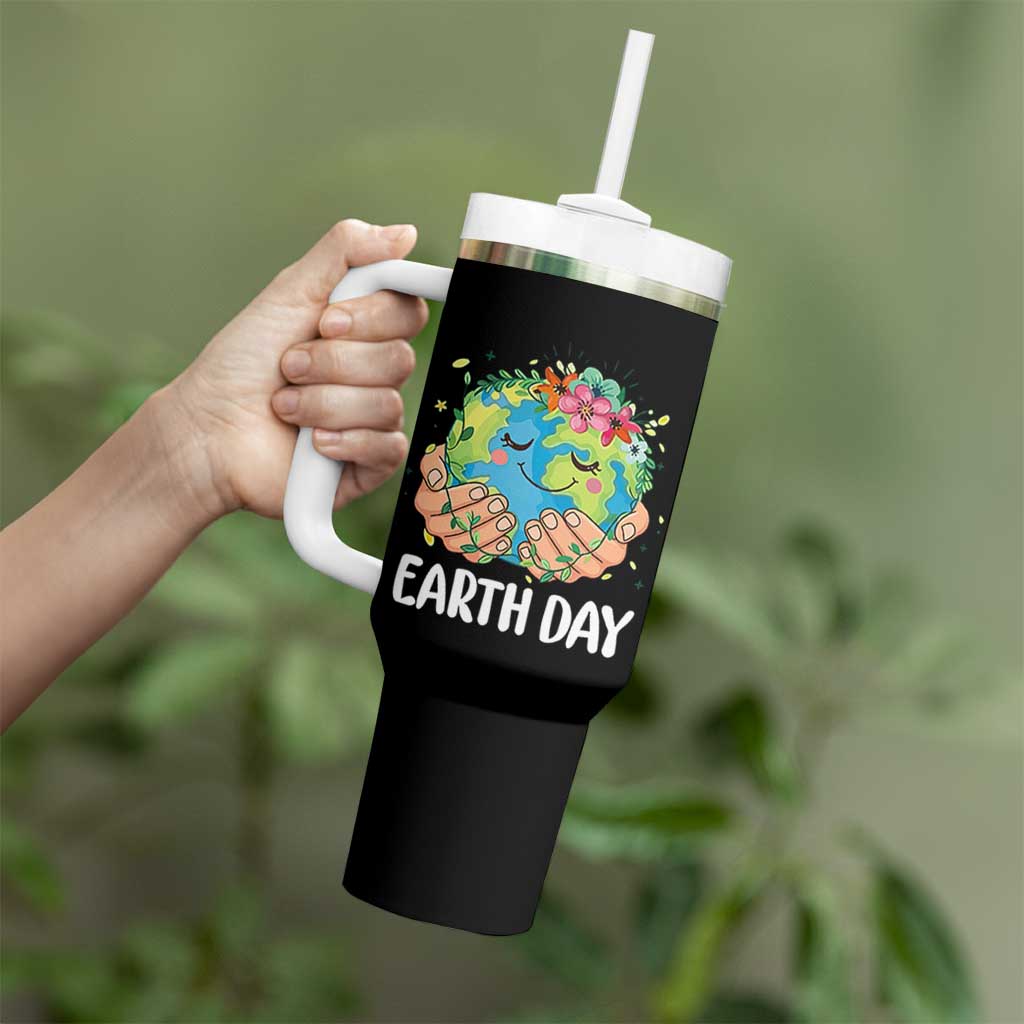 Cute Earth with Floral Earth Day Tumbler With Handle