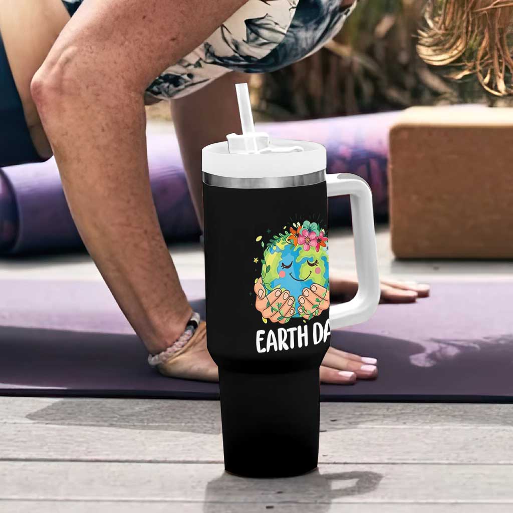 Cute Earth with Floral Earth Day Tumbler With Handle