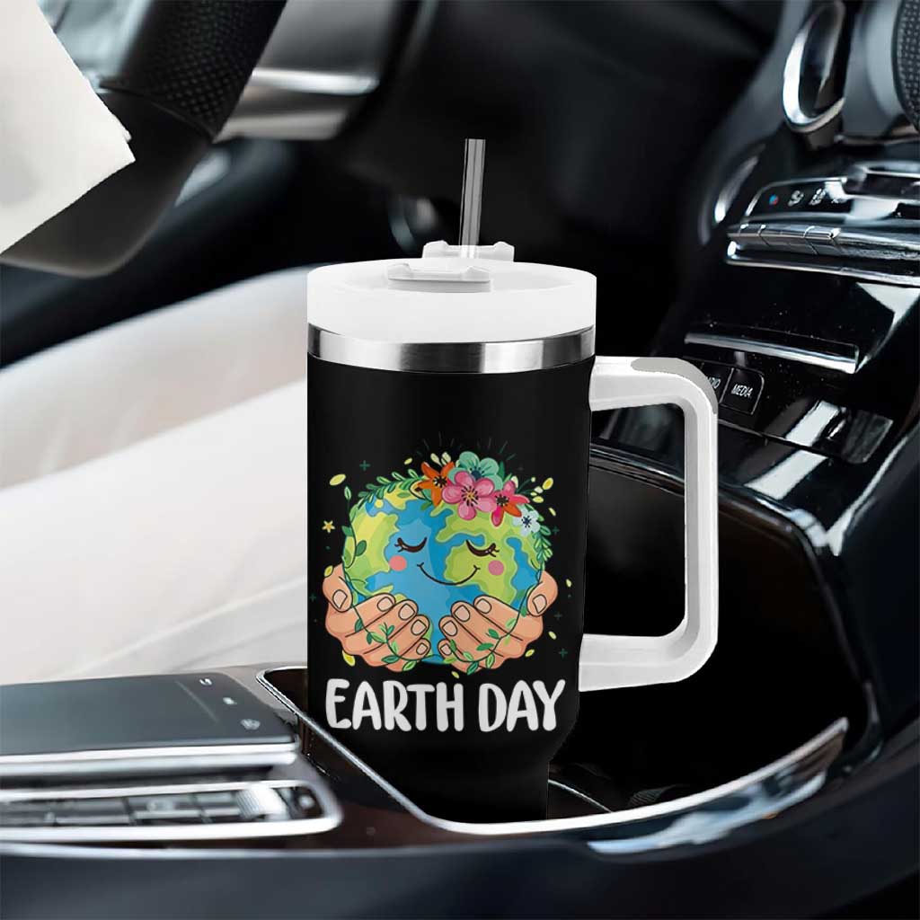 Cute Earth with Floral Earth Day Tumbler With Handle