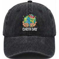 Cute Earth with Floral Earth Day Washed Cotton Baseball Cap