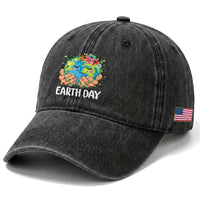 Cute Earth with Floral Earth Day Washed Cotton Baseball Cap
