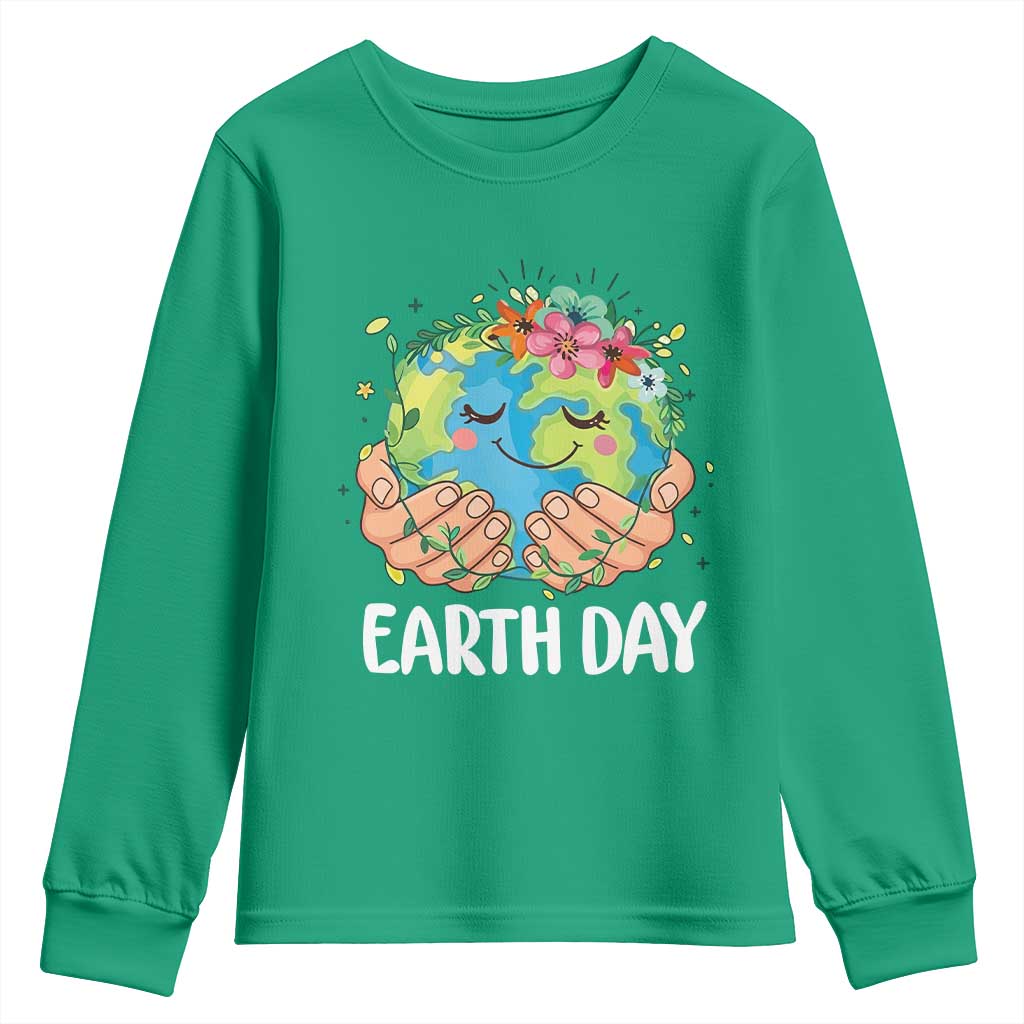 Cute Earth with Floral Earth Day Youth Sweatshirt