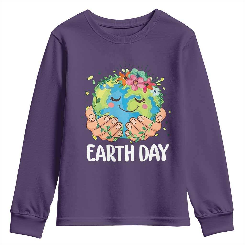 Cute Earth with Floral Earth Day Youth Sweatshirt