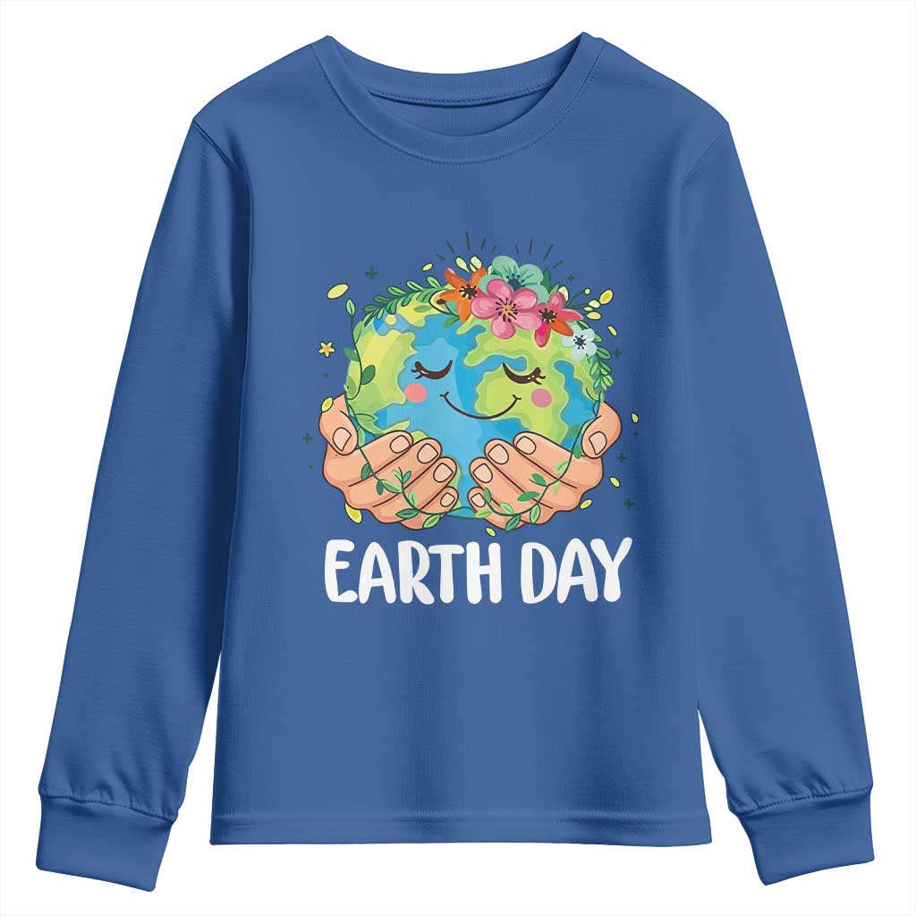 Cute Earth with Floral Earth Day Youth Sweatshirt