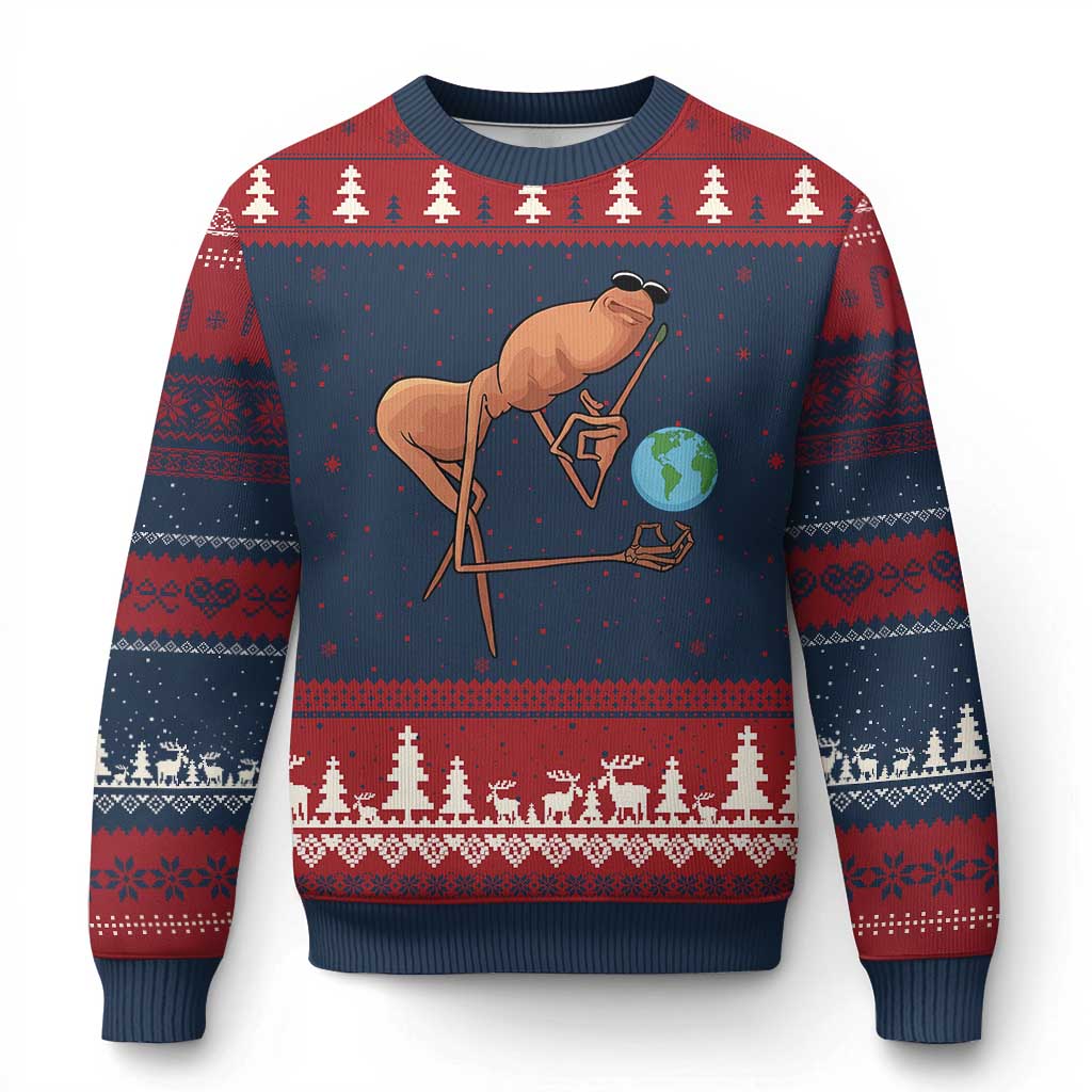 Happy Earth Day Ugly Christmas Sweater Funny Marcus The Worm Eco Friendly