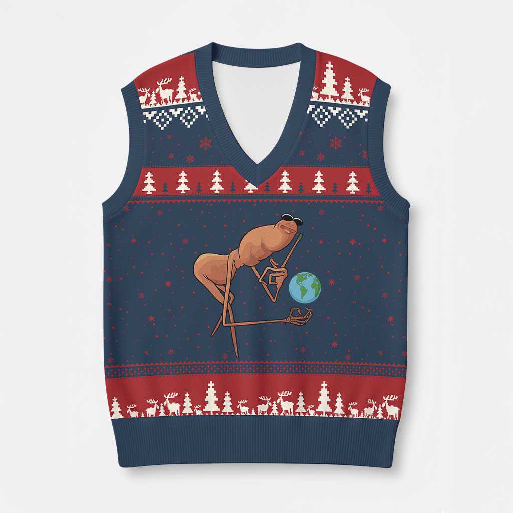 Happy Earth Day V-Neck Knit Sweater Vest Funny Marcus The Worm Eco Friendly