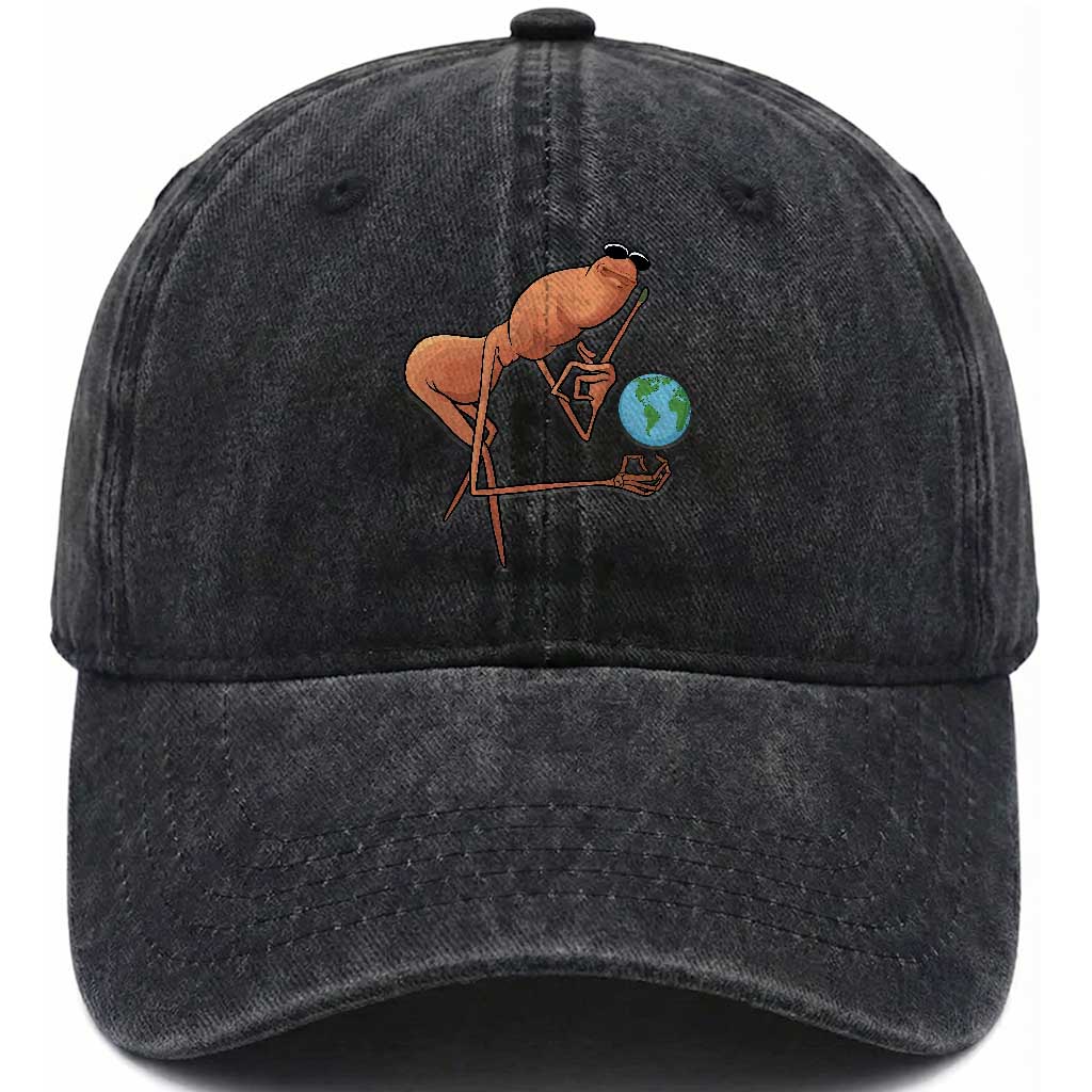 Happy Earth Day Washed Cotton Baseball Cap Funny Marcus The Worm Eco Friendly