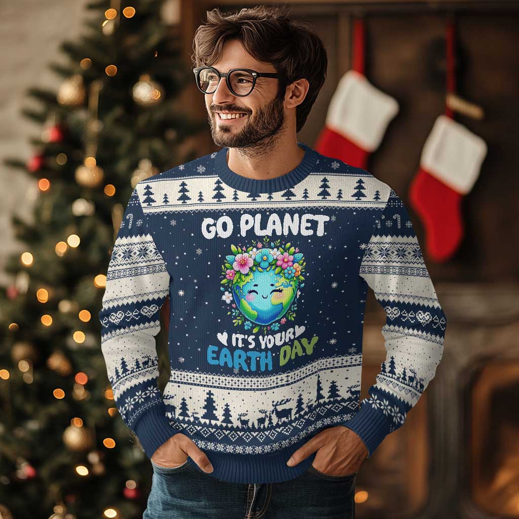 Go Planet It's Your Earth Day Ugly Christmas Sweater Funny Sarcastic Nature Lover