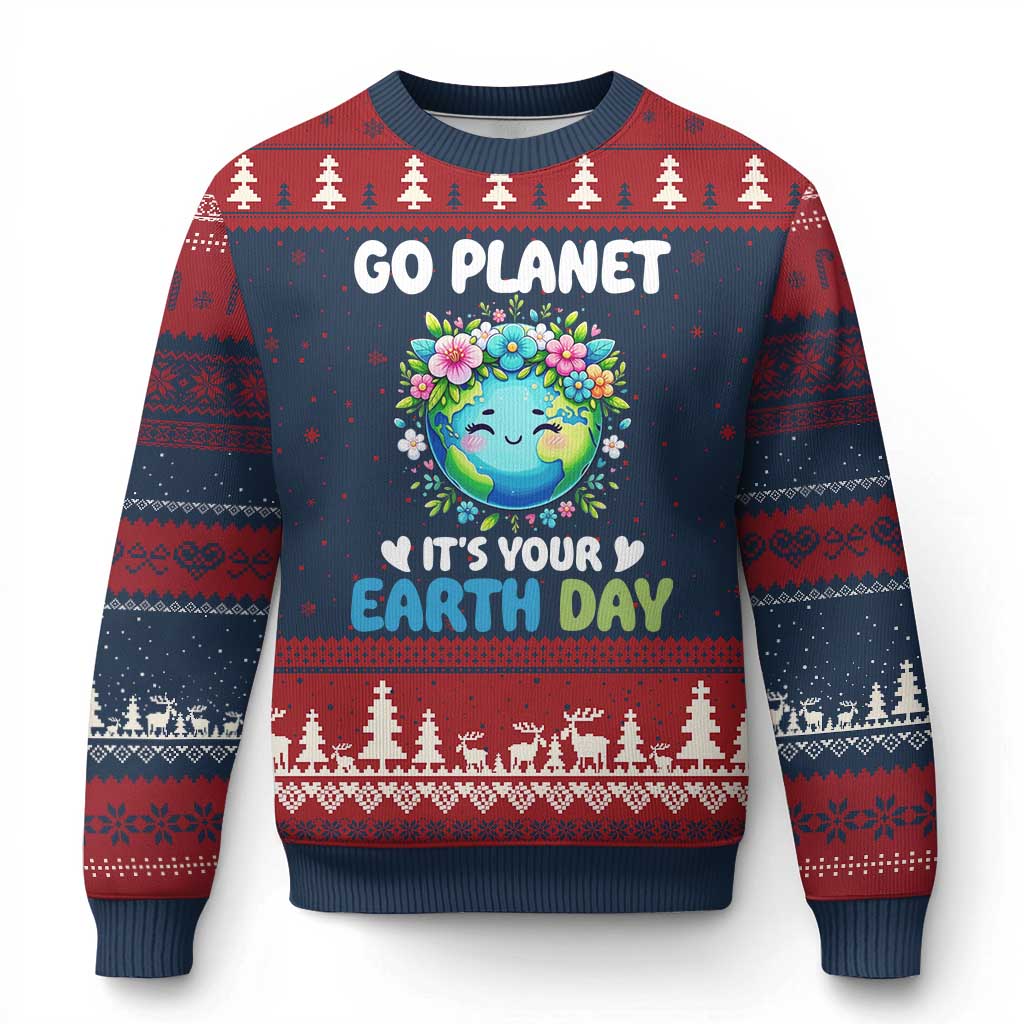 Go Planet It's Your Earth Day Ugly Christmas Sweater Funny Sarcastic Nature Lover