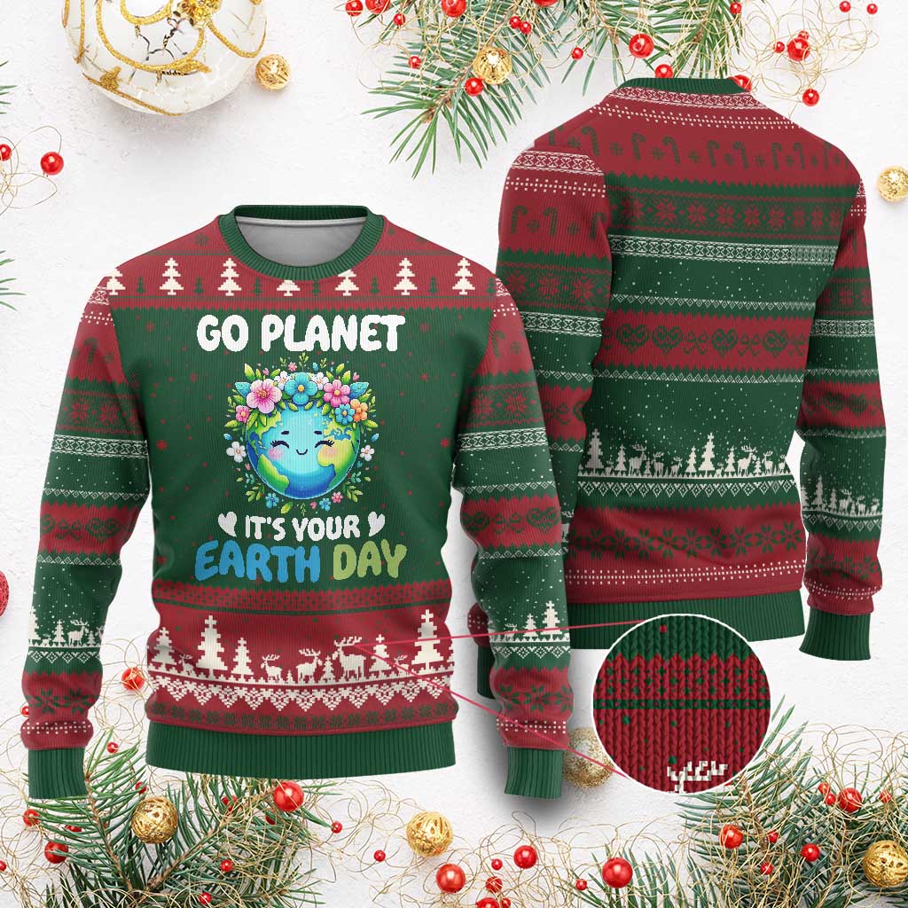 Go Planet It's Your Earth Day Ugly Christmas Sweater Funny Sarcastic Nature Lover