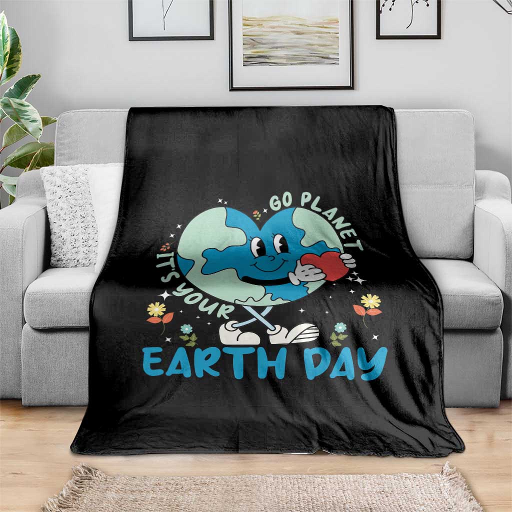 Go Planet It's Your Earth Day Throw Blanket Cute Nature Lover Heart Earth