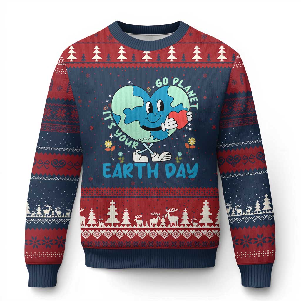 Go Planet It's Your Earth Day Ugly Christmas Sweater Cute Nature Lover Heart Earth