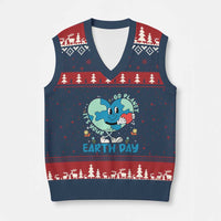 Go Planet It's Your Earth Day V-Neck Knit Sweater Vest Cute Nature Lover Heart Earth