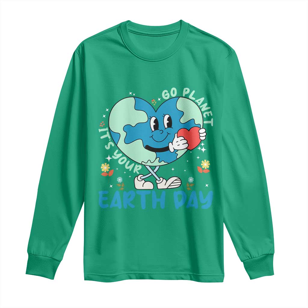 Go Planet It's Your Earth Day Long Sleeve Shirt Cute Nature Lover Heart Earth