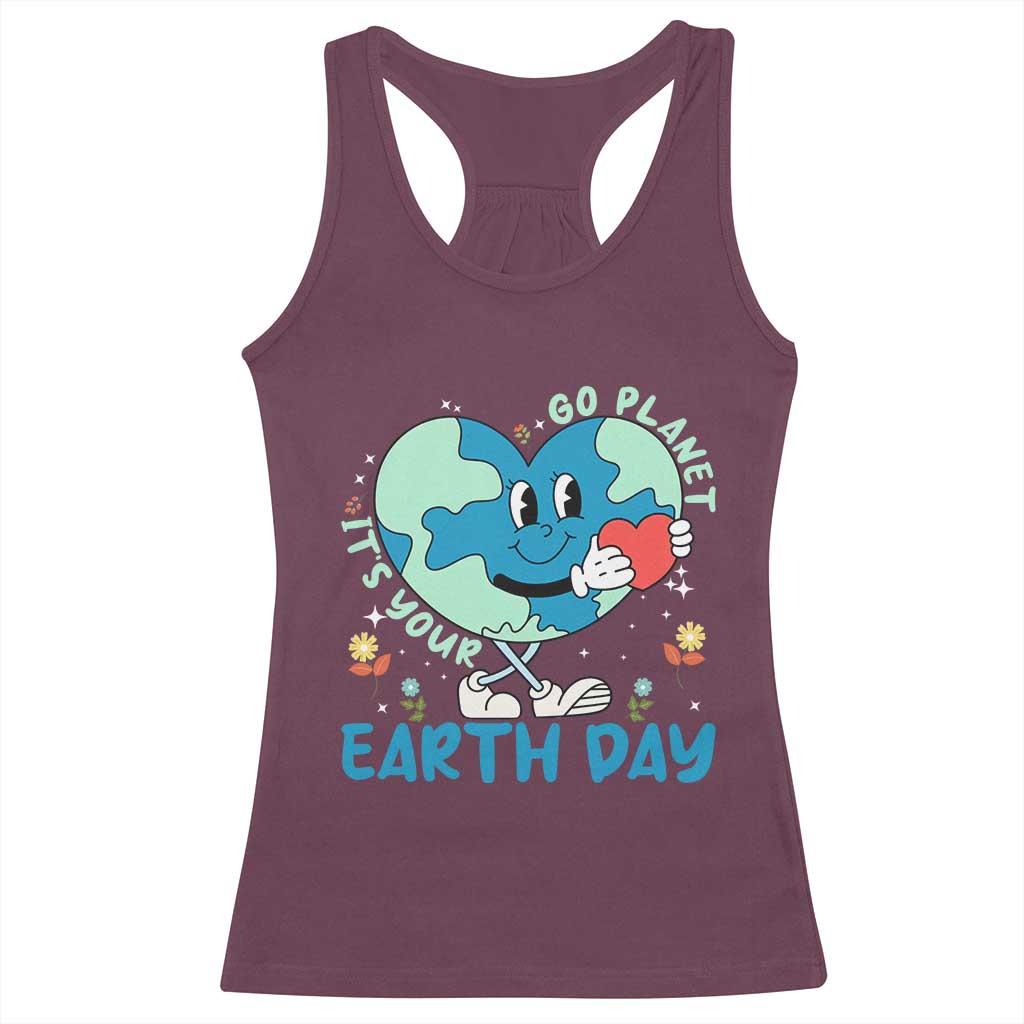 Go Planet It's Your Earth Day Racerback Tank Top Cute Nature Lover Heart Earth
