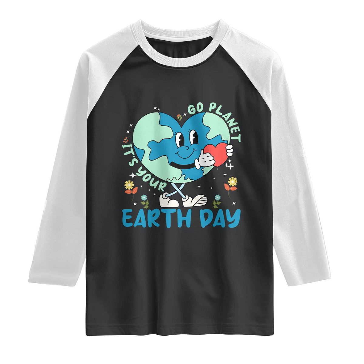 Go Planet It's Your Earth Day Raglan Shirt Cute Nature Lover Heart Earth