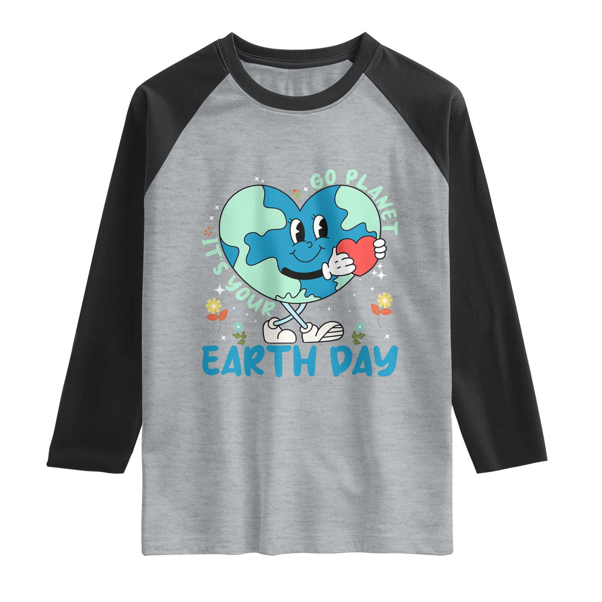 Go Planet It's Your Earth Day Raglan Shirt Cute Nature Lover Heart Earth