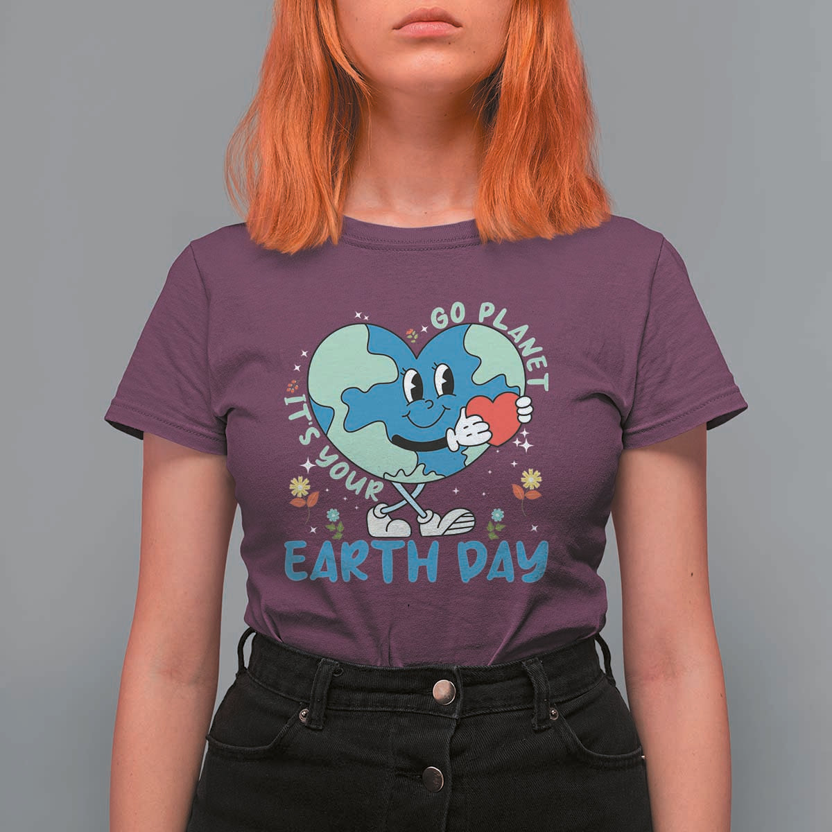 Go Planet It's Your Earth Day T Shirt For Women Cute Nature Lover Heart Earth