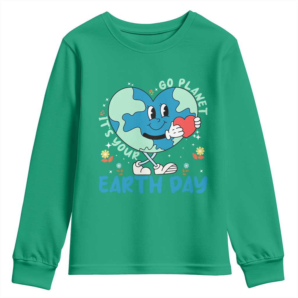 Go Planet It's Your Earth Day Youth Sweatshirt Cute Nature Lover Heart Earth