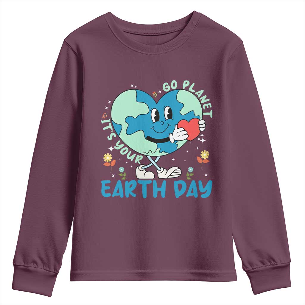 Go Planet It's Your Earth Day Youth Sweatshirt Cute Nature Lover Heart Earth