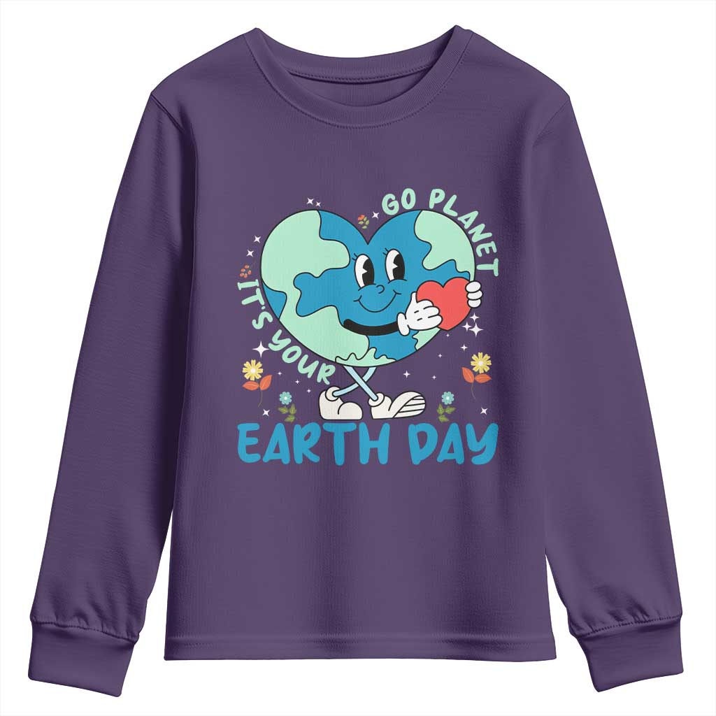 Go Planet It's Your Earth Day Youth Sweatshirt Cute Nature Lover Heart Earth