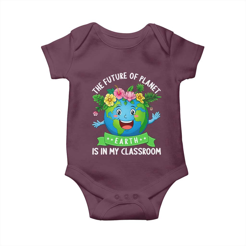 The Future Of Planet Is In My Classroom Baby Onesie Cute Earth with Floral Earth Day